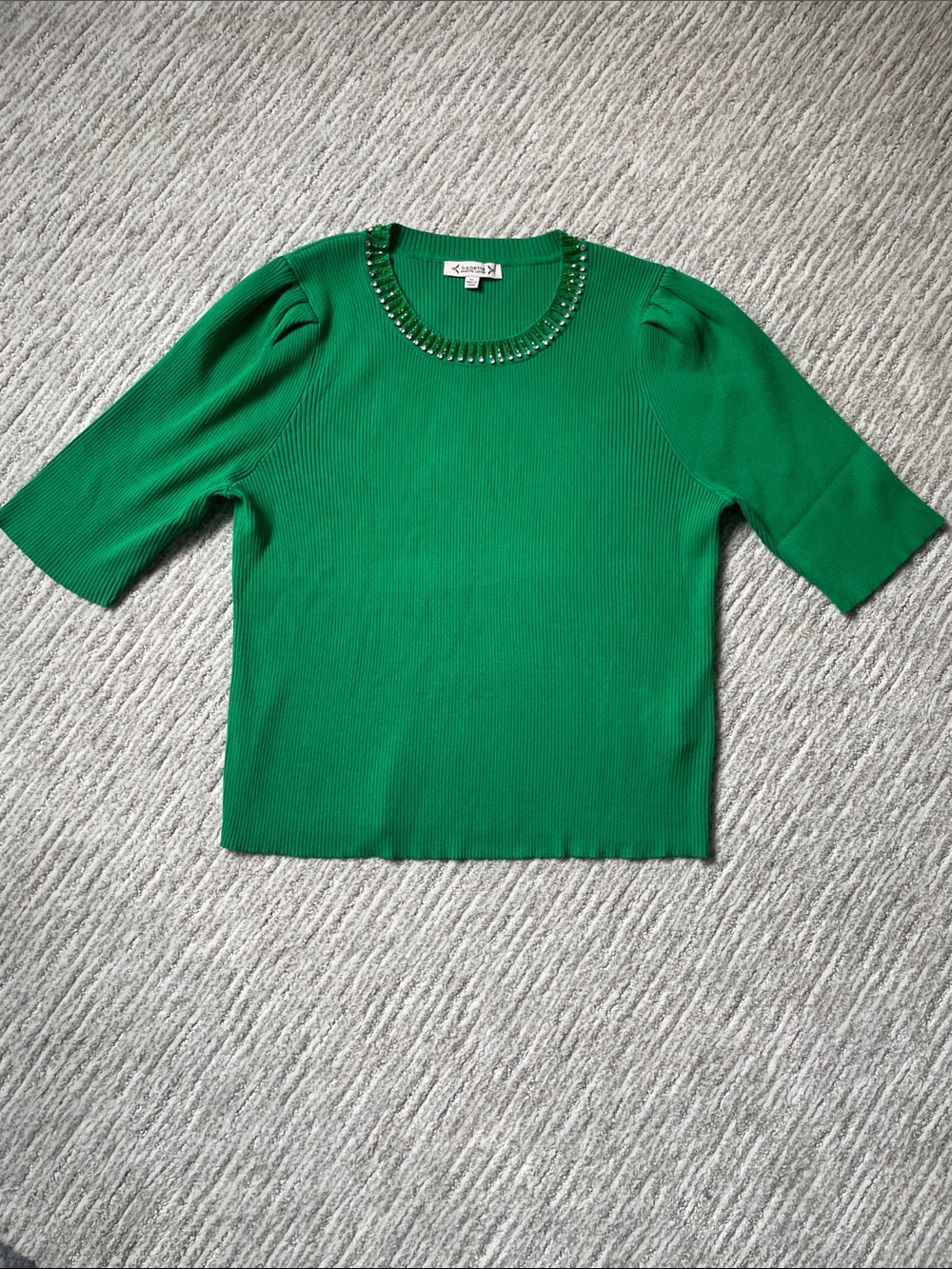 Nanette Lepore Emerald Green Ribbed Jewel-Neck Top